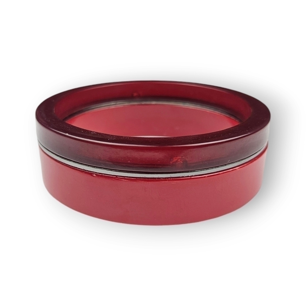 Chunky Red Bangle Bracelet Two Tone Acrylic Retro Bold Statement 8.25" Around